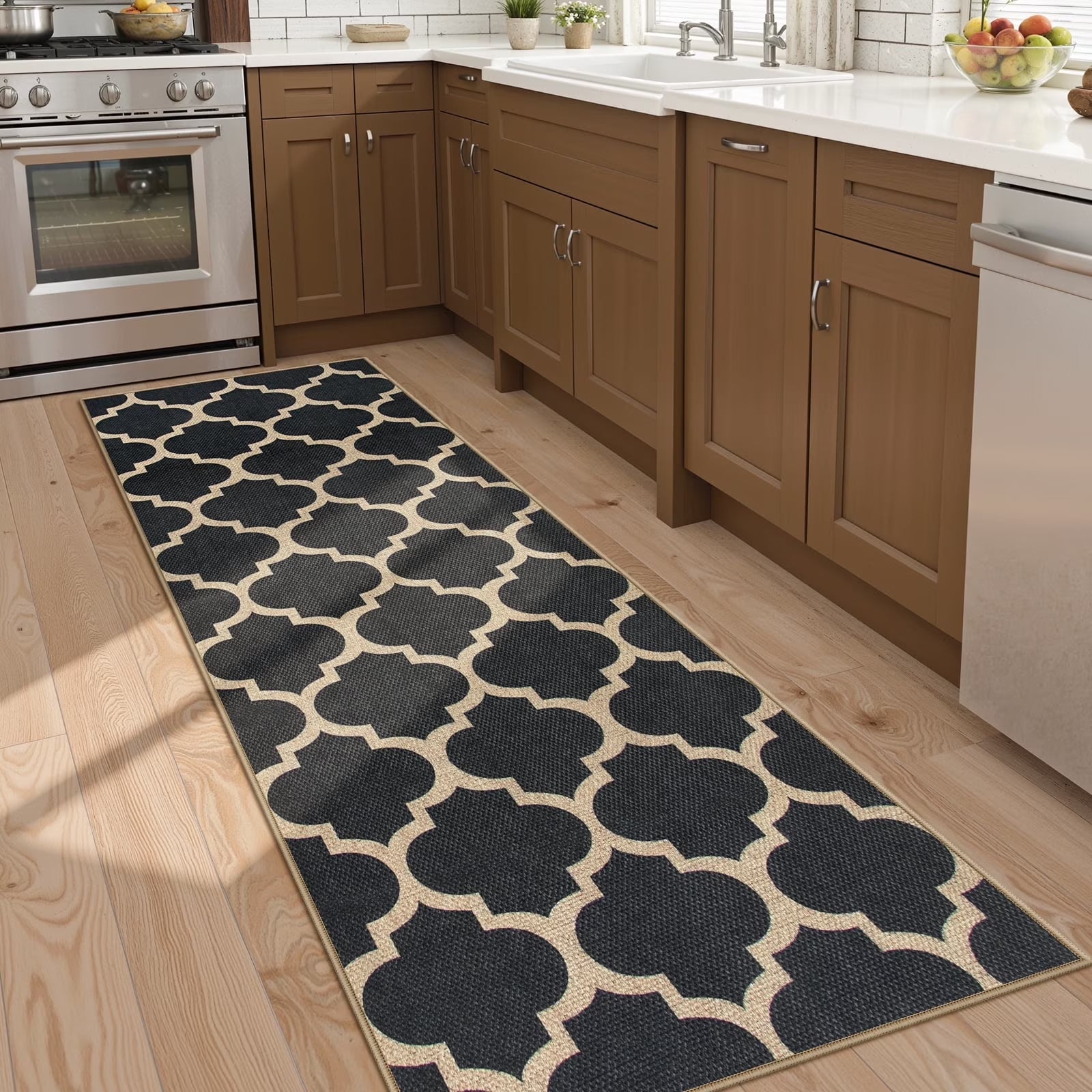 SUNDEREY Moroccan Geometric Area Rug, Washable Bedroom Rug,Easy Jute Indoor Outdoor Carpet, Farmhouse Checkered Non Slip Black Carpet for Office Couch Entrance Kitchen Walmart Walmart