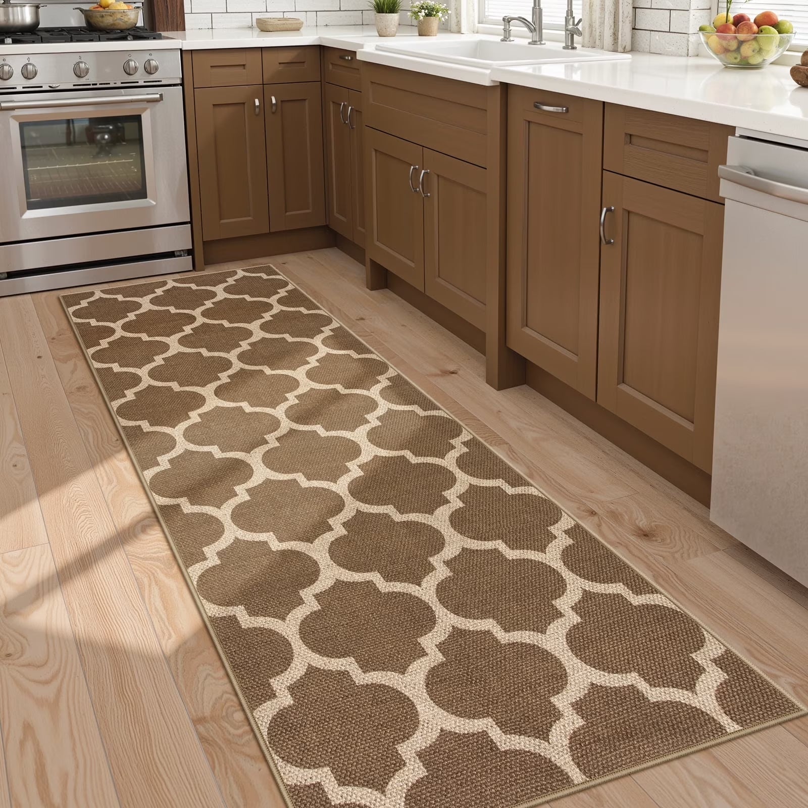 SUNDEREY Moroccan Geometric Area Rug, Washable Bedroom Rug,Easy Jute Indoor Outdoor Carpet, Farmhouse Checkered Non Slip Black Carpet for Office Couch Entrance Kitchen Walmart Walmart 2'x6' Khaki/Colette