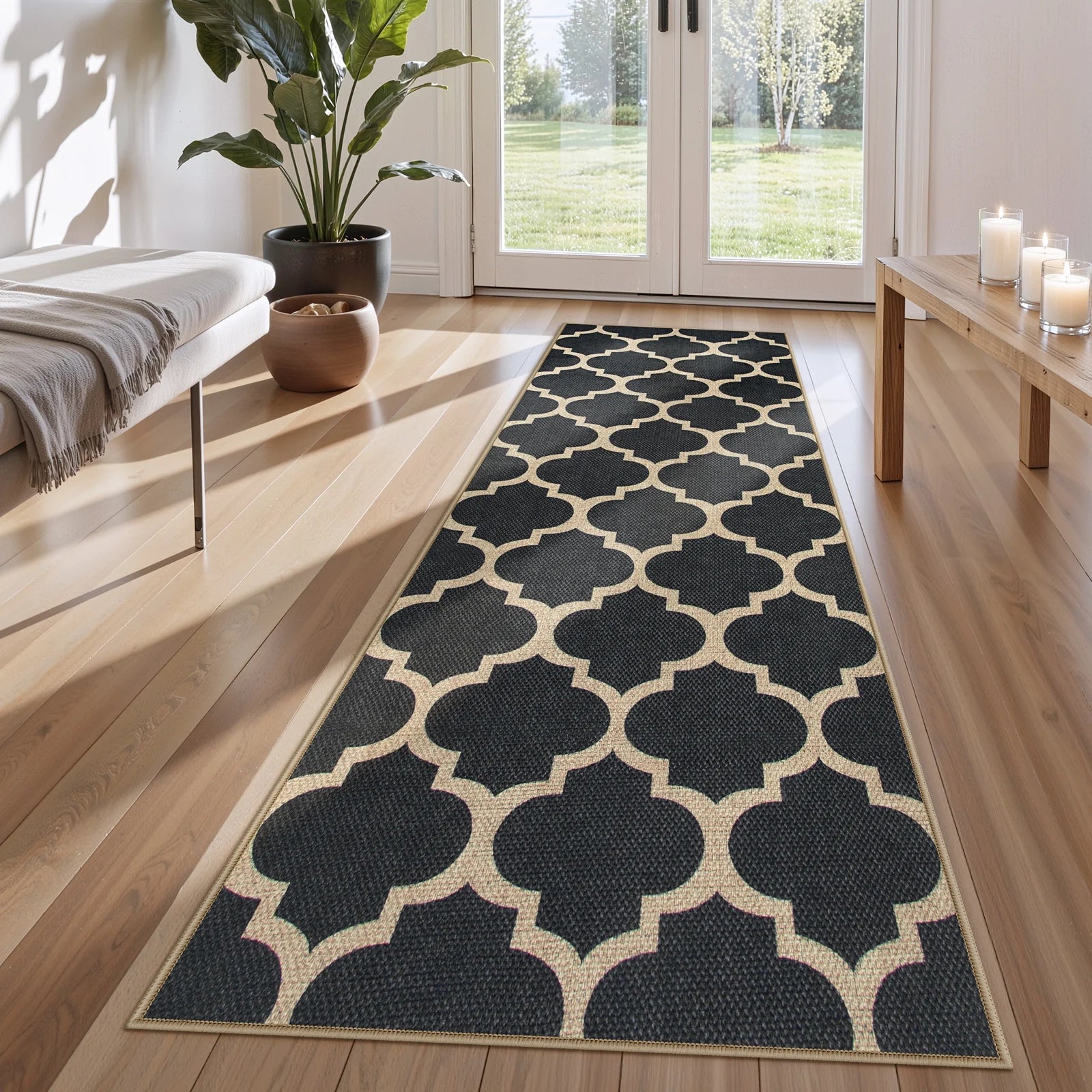 SUNDEREY Moroccan Geometric Area Rug, Washable Bedroom Rug,Easy Jute Indoor Outdoor Carpet, Farmhouse Checkered Non Slip Black Carpet for Office Couch Entrance Kitchen Walmart Walmart 2'x6' Black/Colette