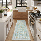 Sylvie Washable Boho Modern Parisian Garden Floral Blue Rug Area Rugs Lahome 2' x 6'