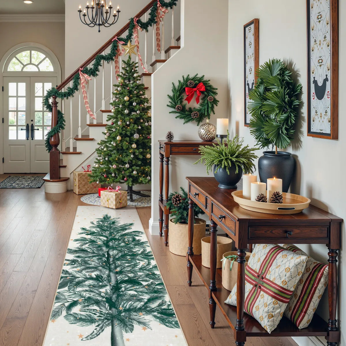 Christmas Washable Tree and Snowflake Beige Rug Area Rugs Lahome