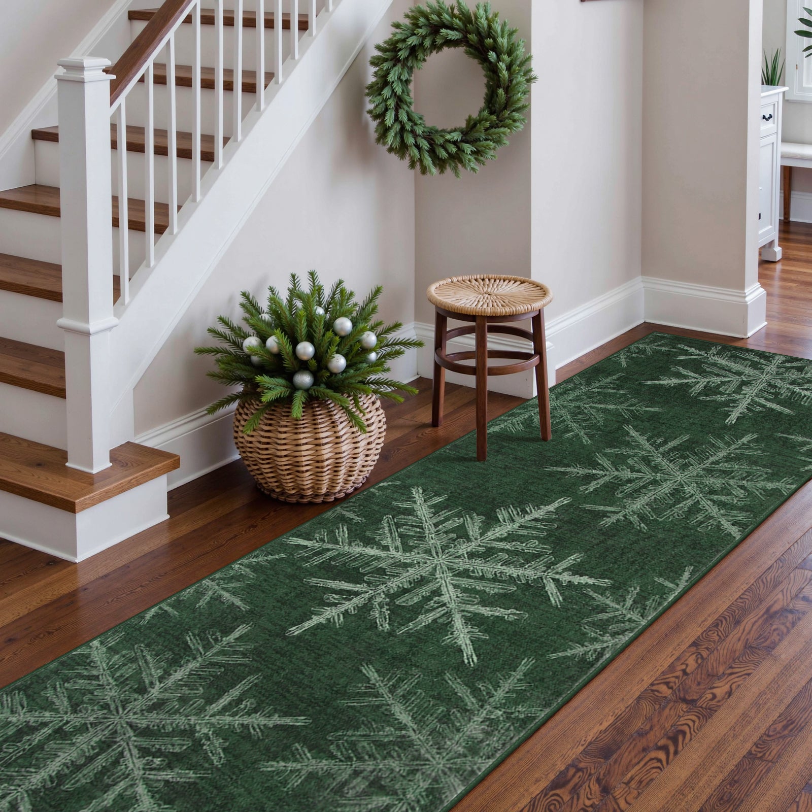 Christmas Washable Crystal Snowflake Green Rug Area Rugs Lahome