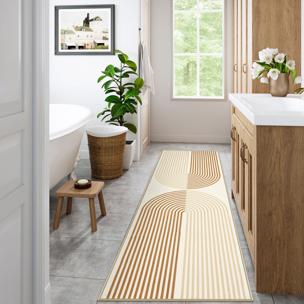 Sarrah Washable Modern Minimalism Rainbow Khaki Runner Rug Runner Rugs Lahome