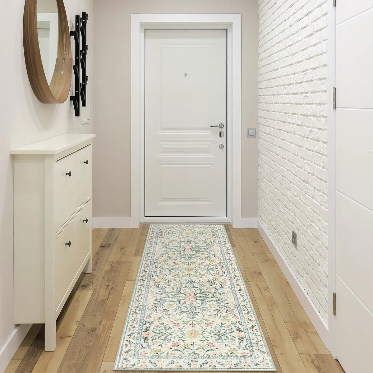 Sylvie Washable Boho Modern Parisian Garden Floral Beige Rug Area Rugs Lahome