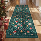 Ondule Christmas Washable Wreath Tree Plaid Ivory Green Rug Area Rugs Lahome 2' x 6'