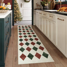 Zelie Washable Diamond Checkered Red & Green Rug Area Rugs Lahome 2' x 6'