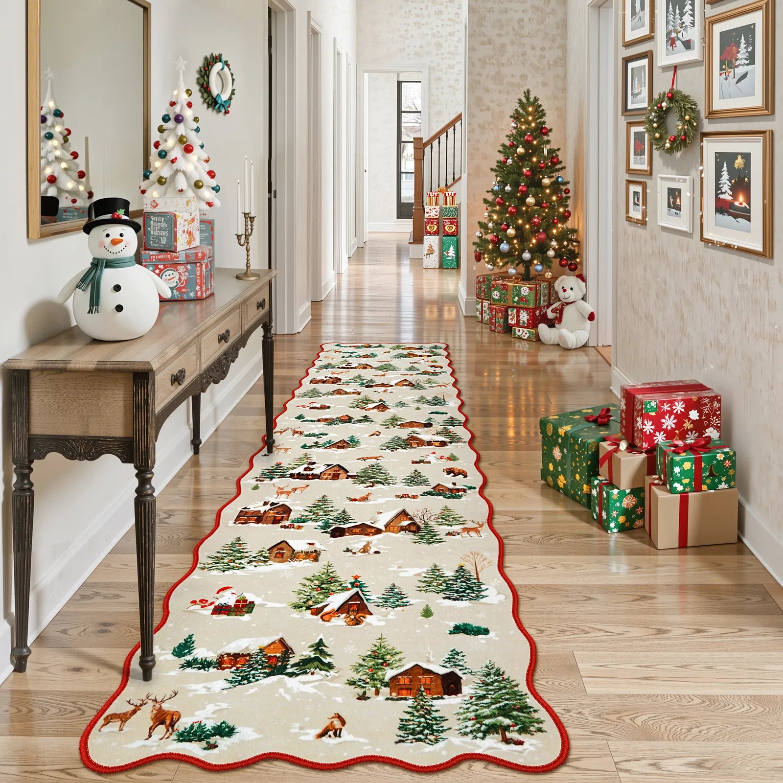 Gabriel Christmas Washable Cottage Lights Forest Animals Beige Rug Area Rugs Lahome