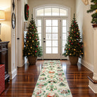 Laure Christmas Washable Garland Santa Sleigh Beige Rug Runner Rugs Lahome