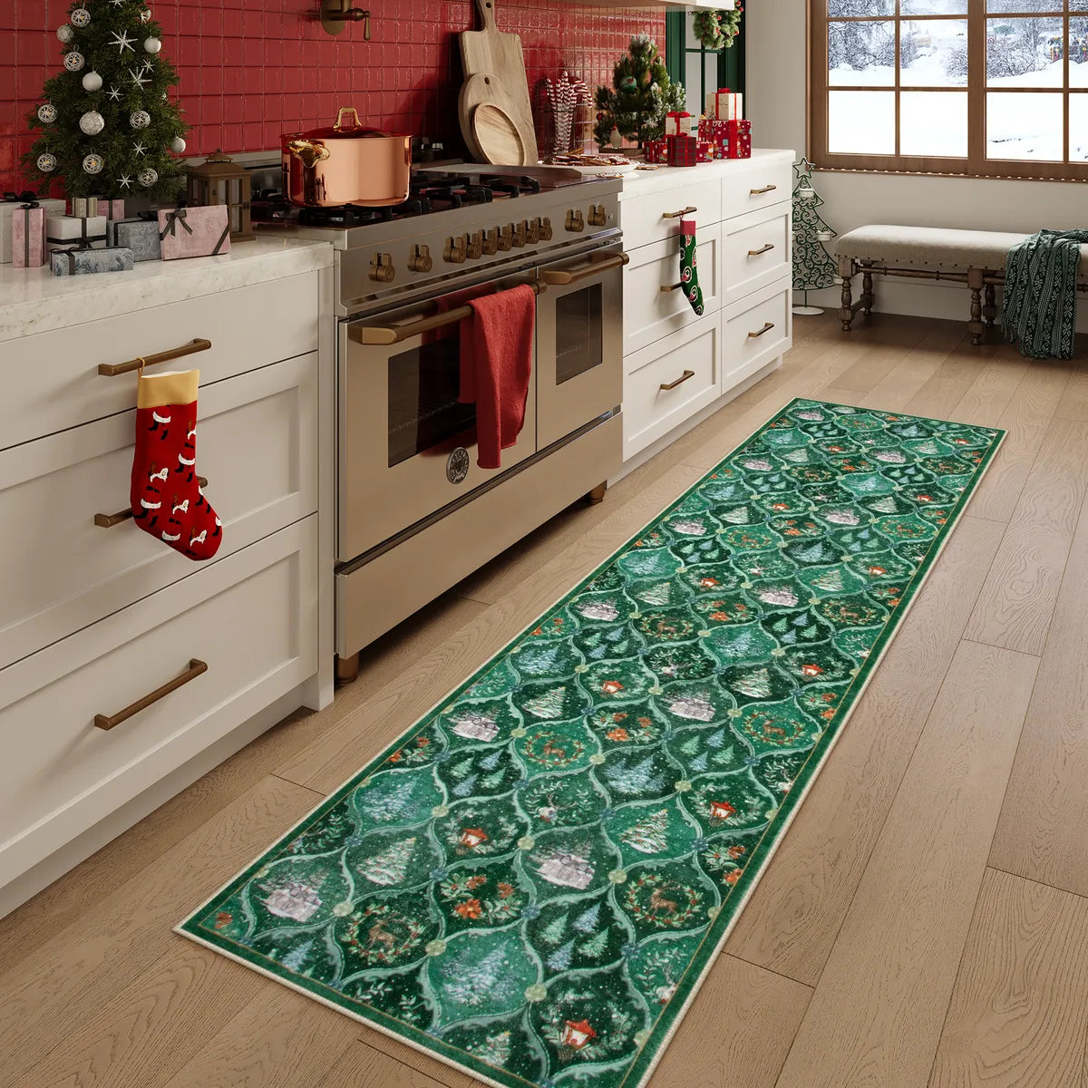 Christmas Washable World Moroccan Green Rug (Copy) Area Rugs Lahome 2' x 8'