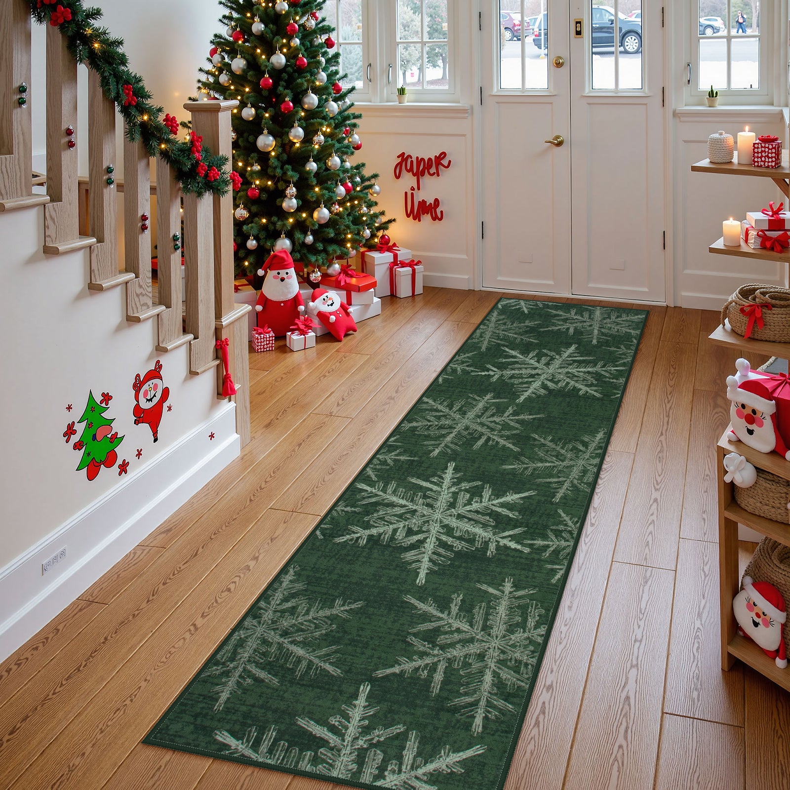 Christmas Washable Crystal Snowflake Green Rug Area Rugs Lahome