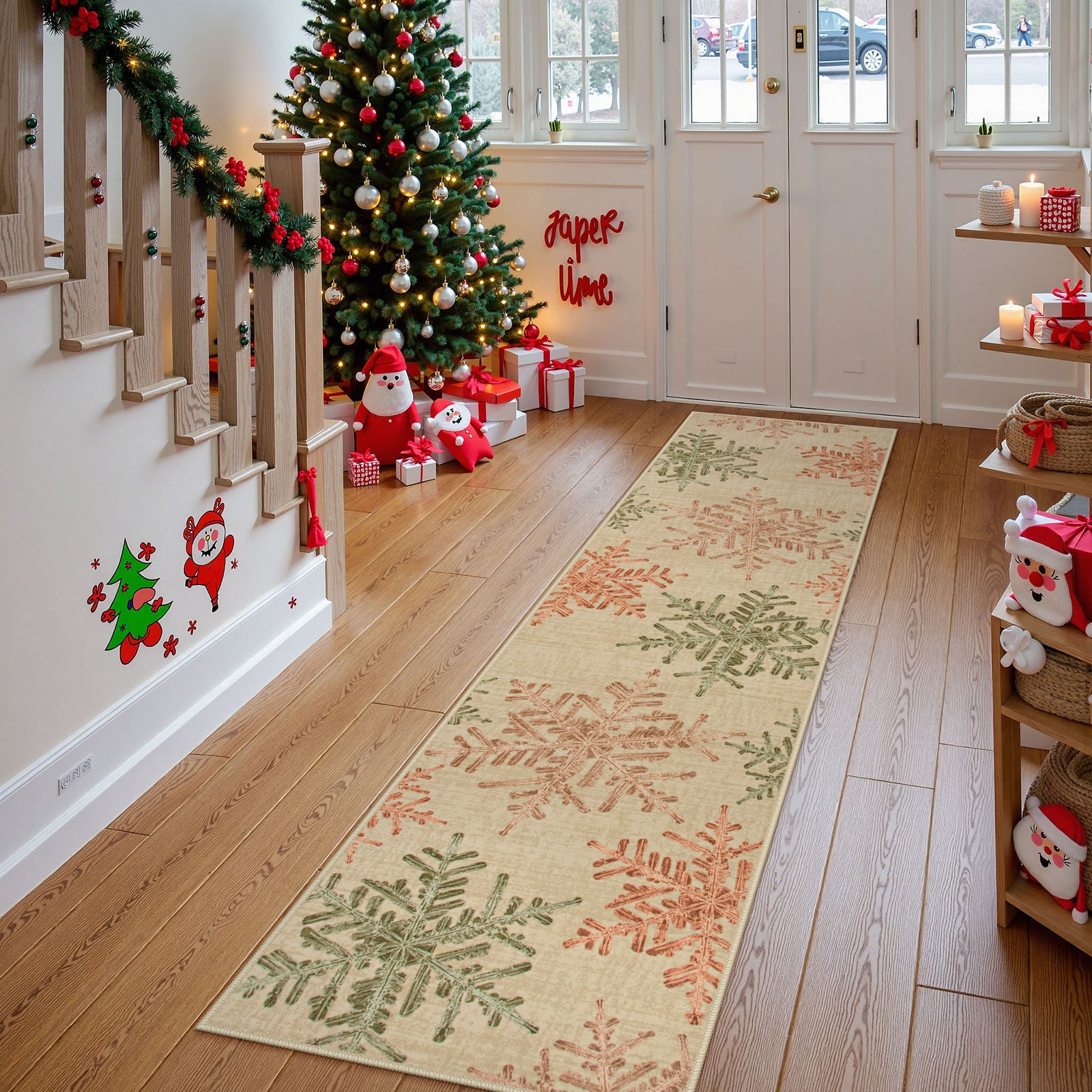 Christmas Washable Crystal Snowflake Colorful Rug Area Rugs Lahome 2' x 8'