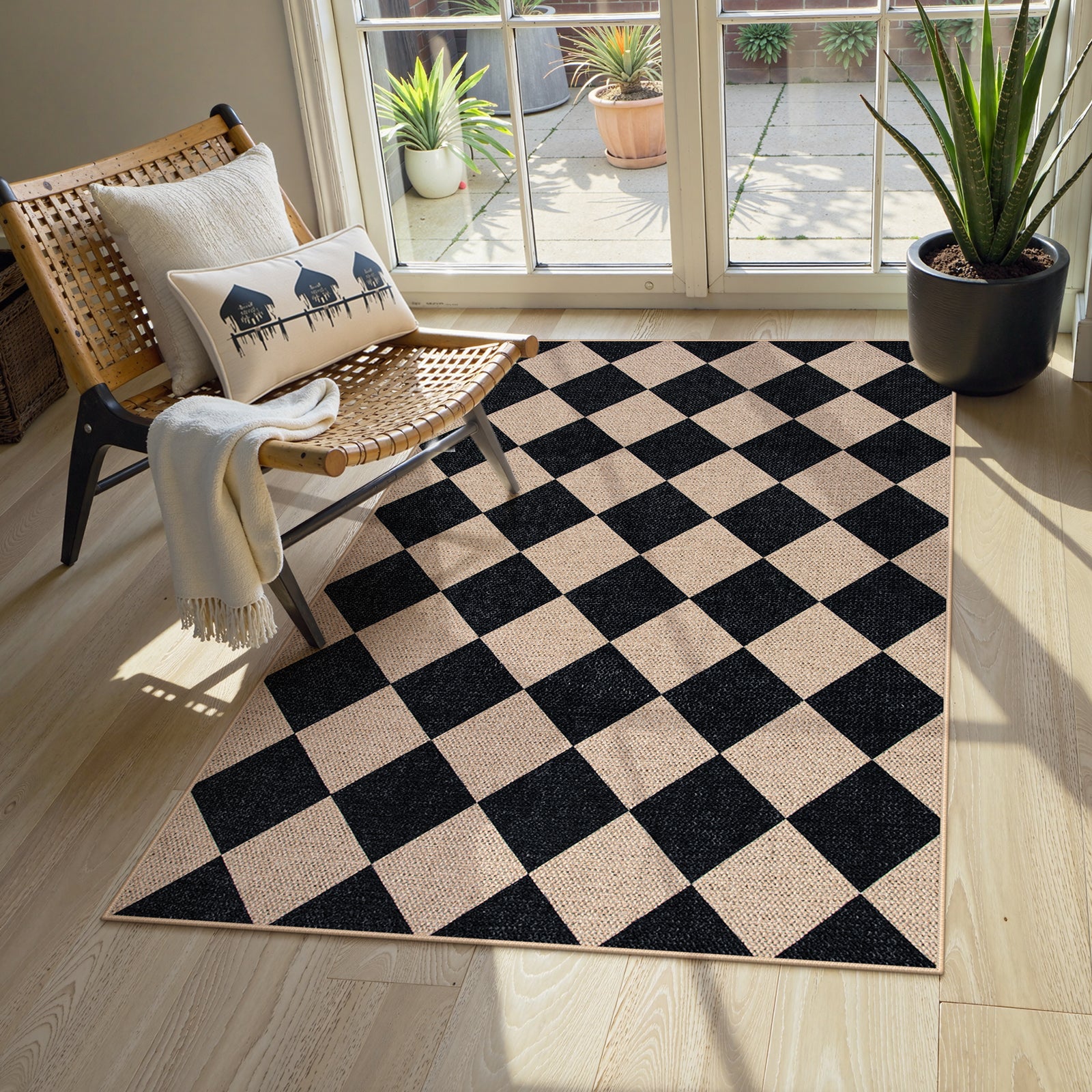 SUNDEREY Modern Geometric Area Rug,Large Washable Living Room Rug,Checkerboard Indoor Outdoor Carpet, Farmhouse Checkered Non Slip Black Carpet for Dining Room Table Apartment Walmart Walmart 3' x 5' Black/ Coline