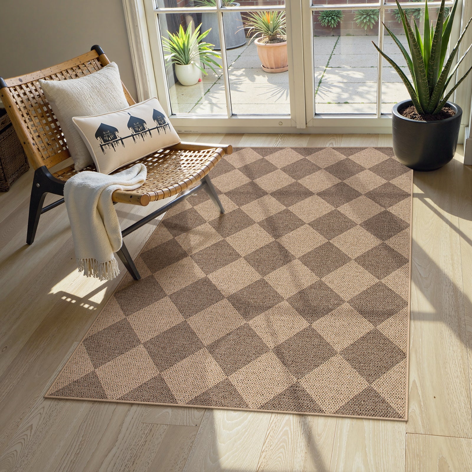 SUNDEREY Modern Geometric Area Rug,Large Washable Living Room Rug,Checkerboard Indoor Outdoor Carpet, Farmhouse Checkered Non Slip Black Carpet for Dining Room Table Apartment Walmart Walmart 3' x 5' Khaki/ Coline