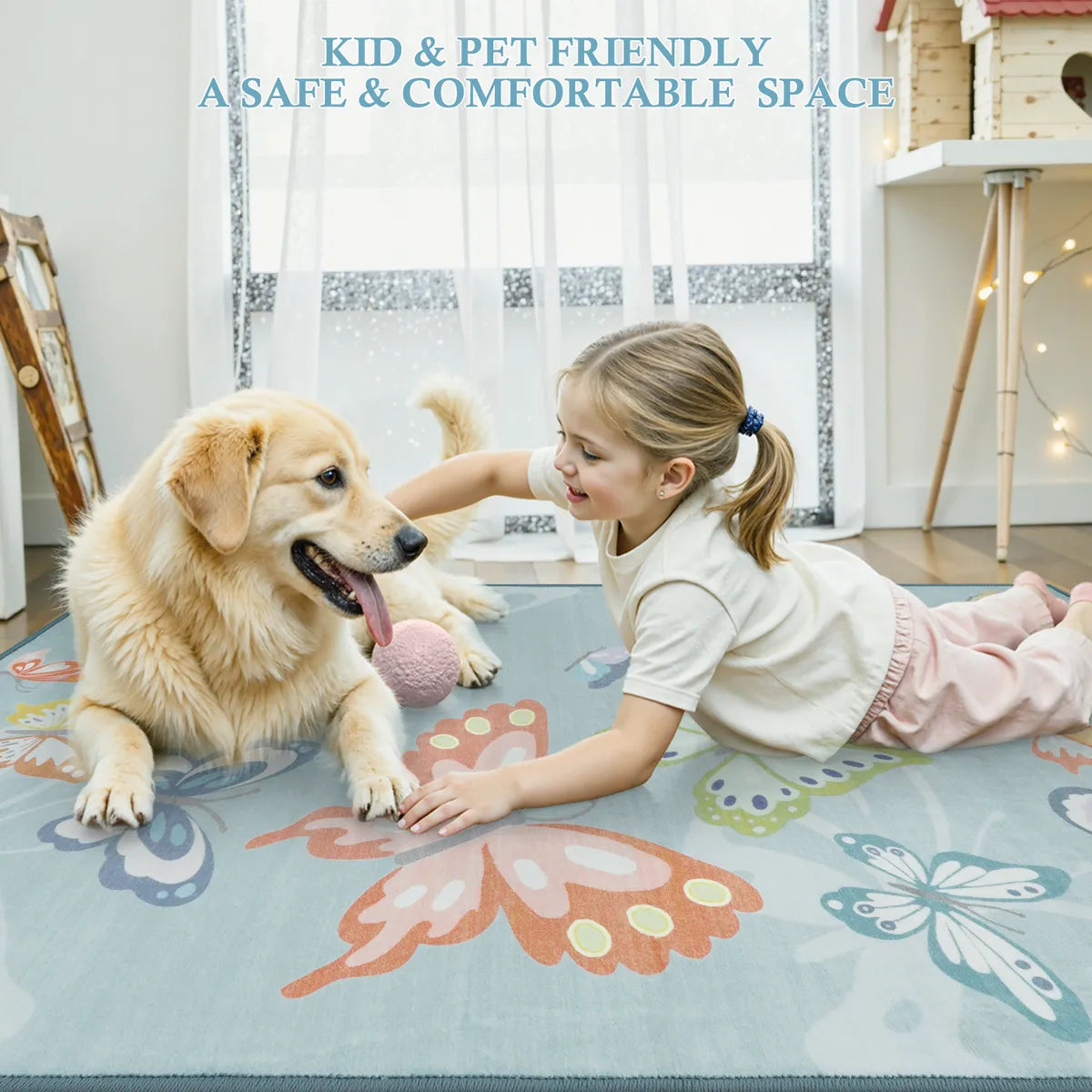 Emis Washable Butterfly Blue Kids Rug Kids Rugs Lahome