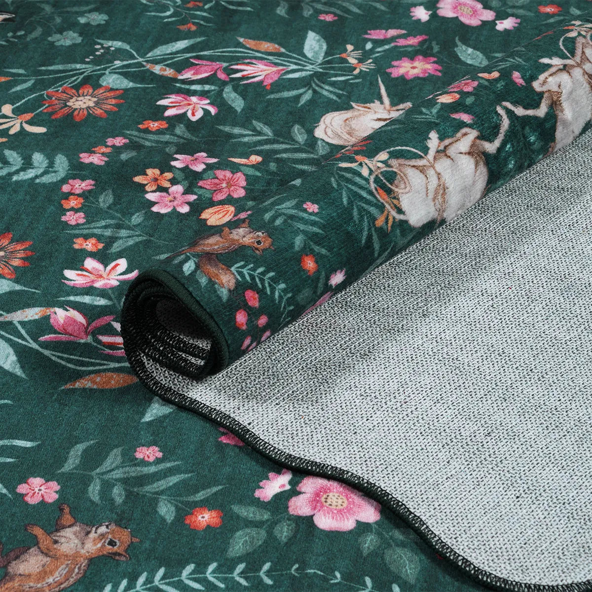 Elysia Washable Maximalist Unicorn Garden Dark Green Rug Area Rugs Lahome