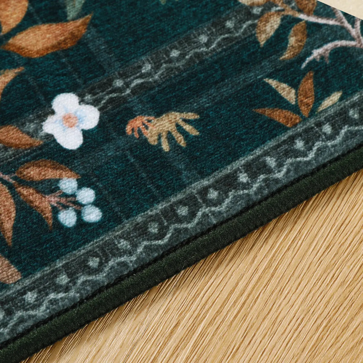 Elowen Washable Boho Forest Botanical Dark Green Rug Rugs Lahome