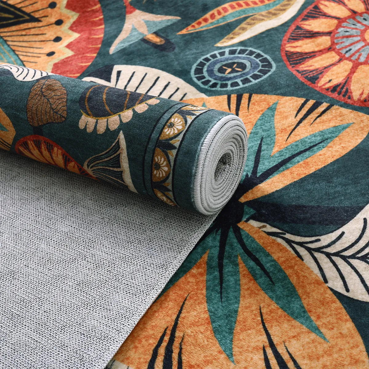 Zaya Washable Egyptian-Inspired Botanical Teal Rug Rugs Lahome