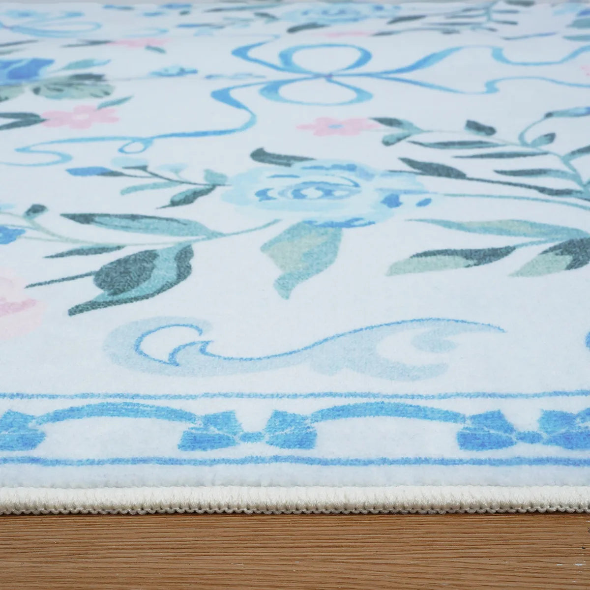 Rosabel Washable Floral Bows Blue Rug Area Rugs Lahome