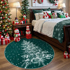 Christmas Washable Tree and Snowflake Green Rug Area Rugs Lahome 3' Round