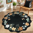 Flore Washable Boho Modern Parisian Floral Black Rug Area Rugs Lahome 3' Round