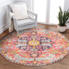 Reine Washable Bohemian Floral Medallion Fuchsia Rug Area Rugs Lahome 3' Round