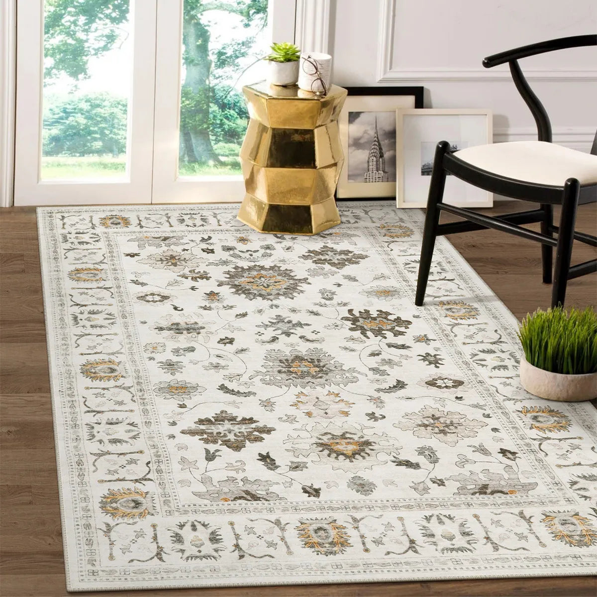 Lahome Boho Chic Beige Washable Rug