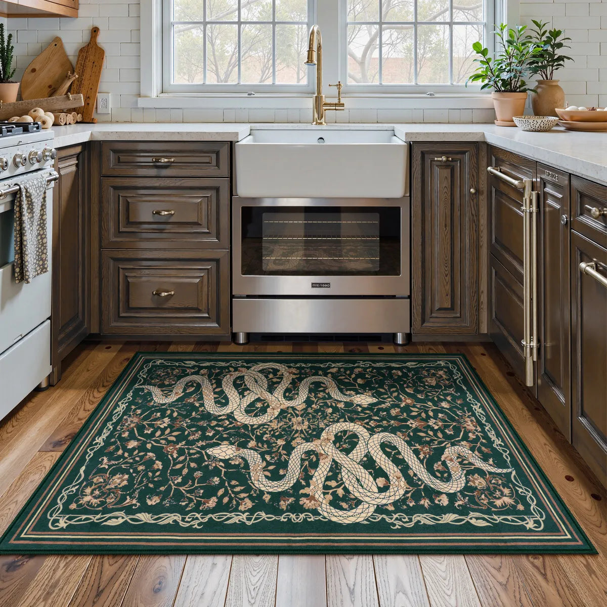 Serpente Washable Mystical Snake Green Rug Area Rugs Lahome