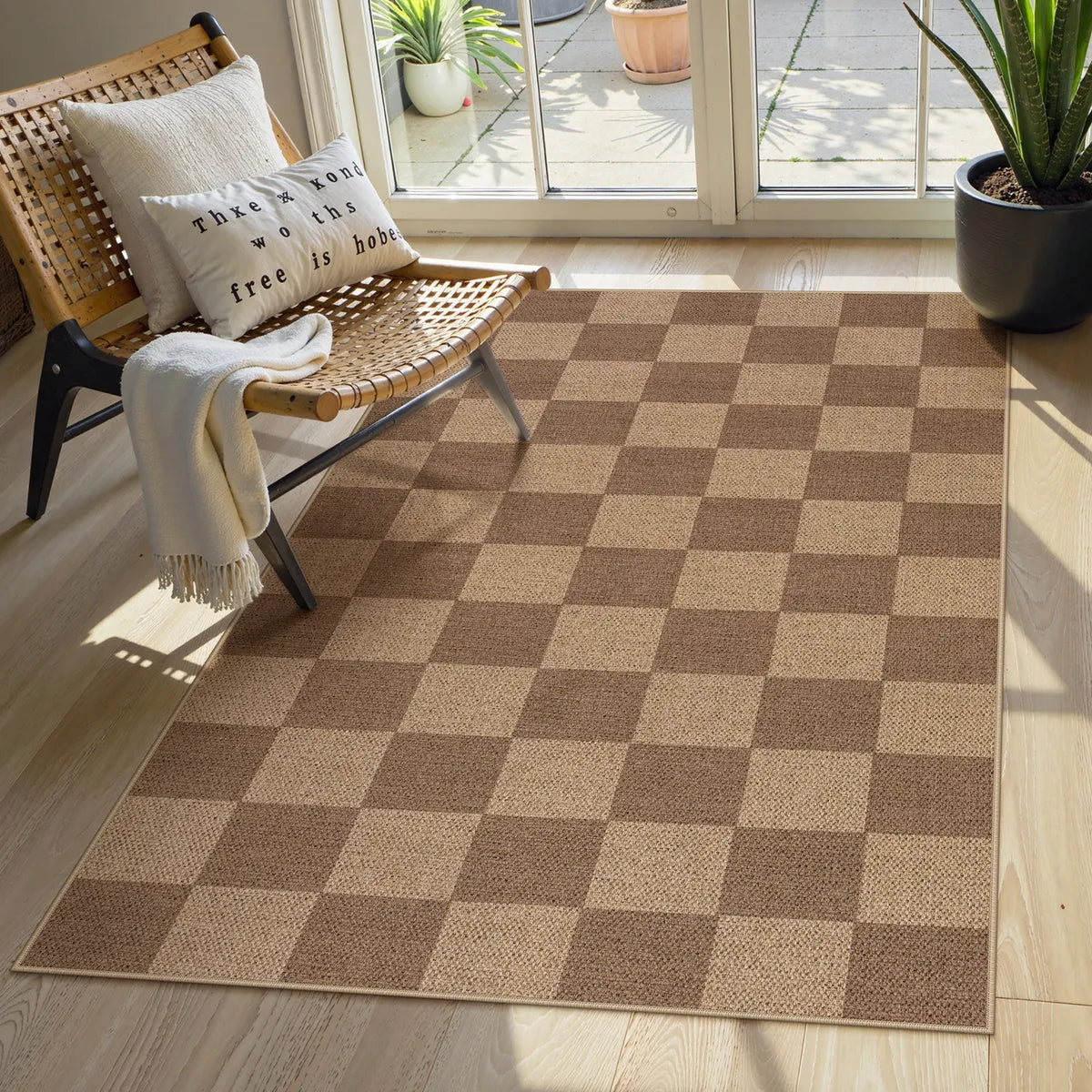 Colette Washable Checkered Easy Jute Khaki Indoor/Outdoor Rug Easy Jute Area Rug Lahome