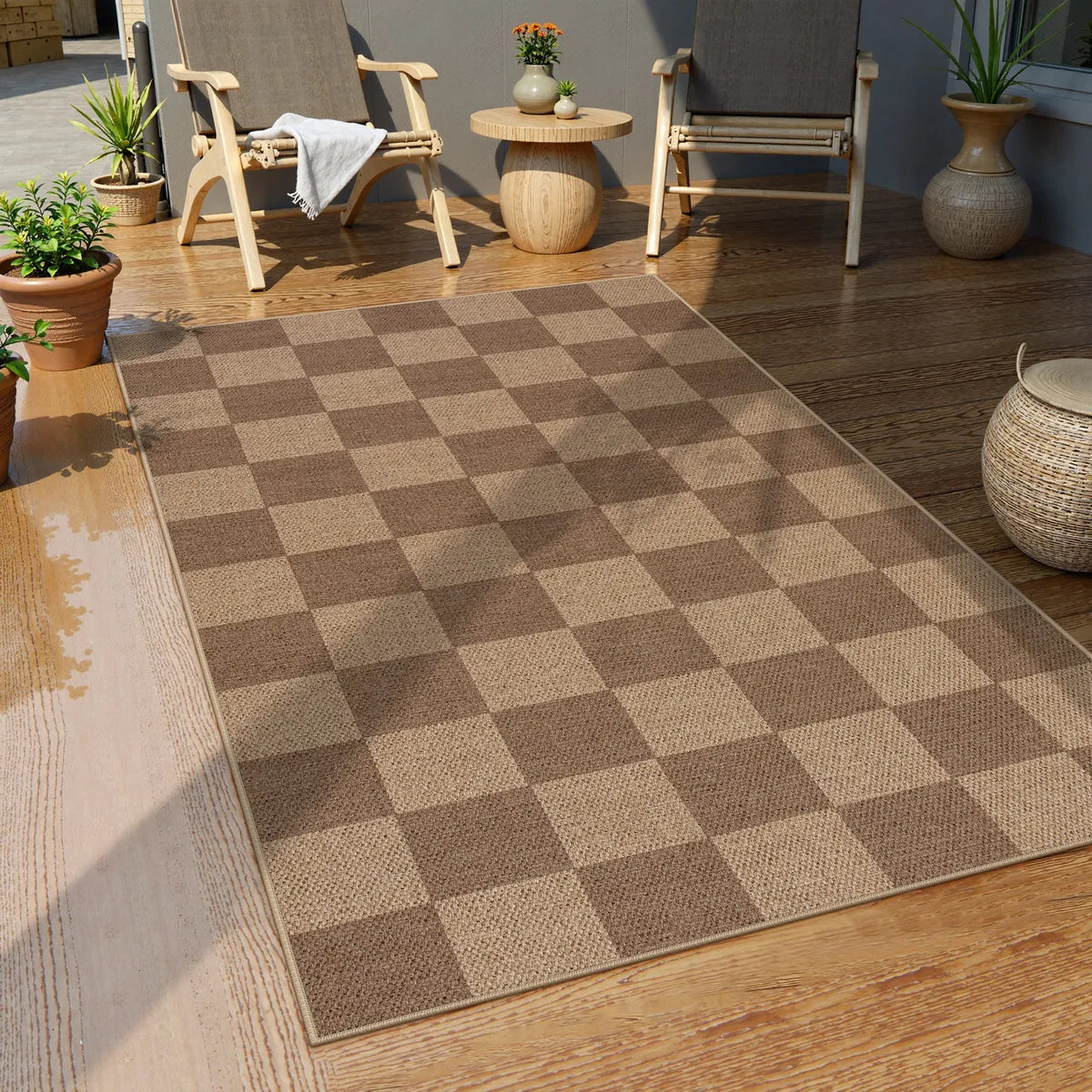Colette Washable Checkered Easy Jute Khaki Indoor/Outdoor Rug Easy Jute Area Rug Lahome 3' x 5'