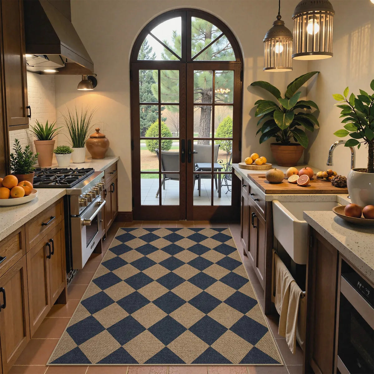 Coline Washable Geometric Checkered Easy Jute Blue Indoor/Outdoor Rug Easy Jute Area Rug Lahome