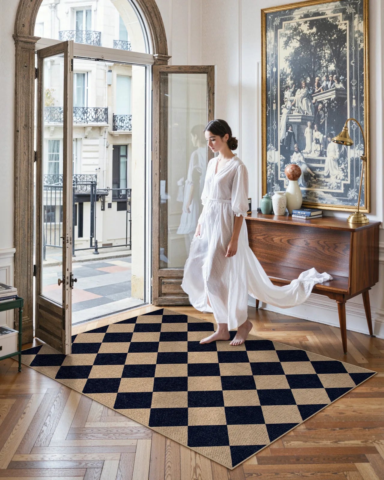 Coline Washable Geometric Checkered Easy Jute Dark Brown Indoor/Outdoor Rug Easy Jute Area Rug Lahome