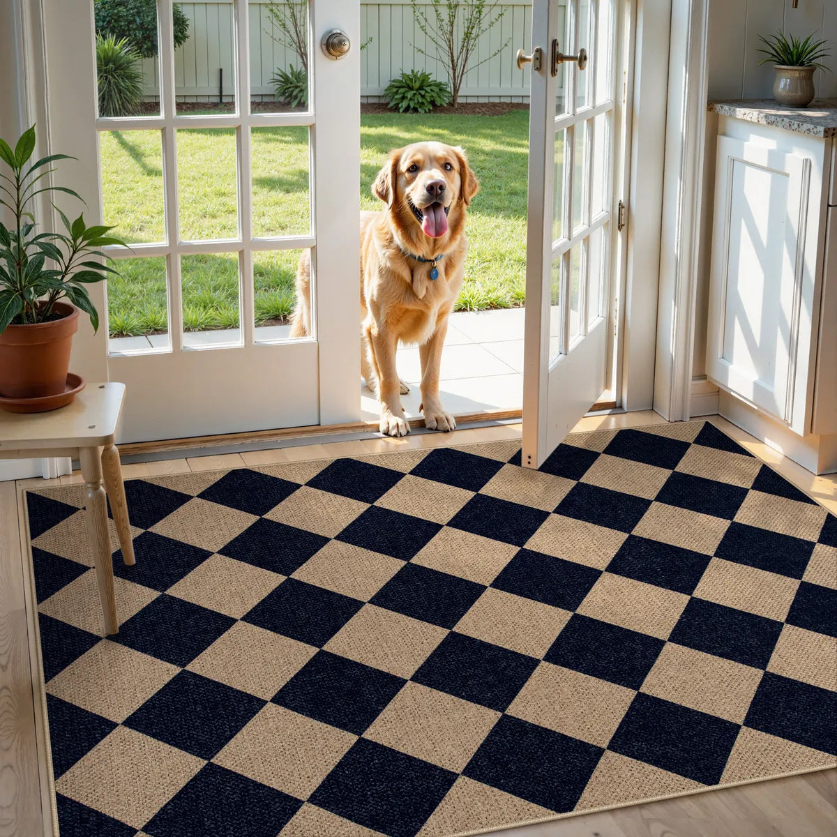 Coline Washable Geometric Checkered Easy Jute Dark Brown Indoor/Outdoor Rug Easy Jute Area Rug Lahome 3' x 5'