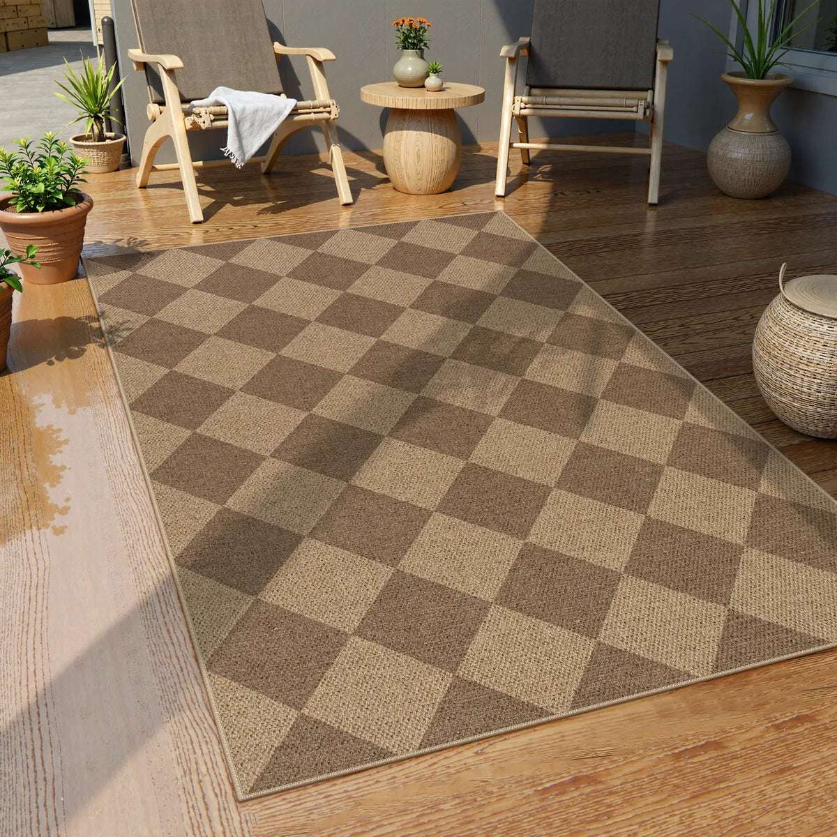 Coline Washable Geometric Checkered Easy Jute Khaki Indoor/Outdoor Rug Easy Jute Area Rug Lahome 3' x 5'
