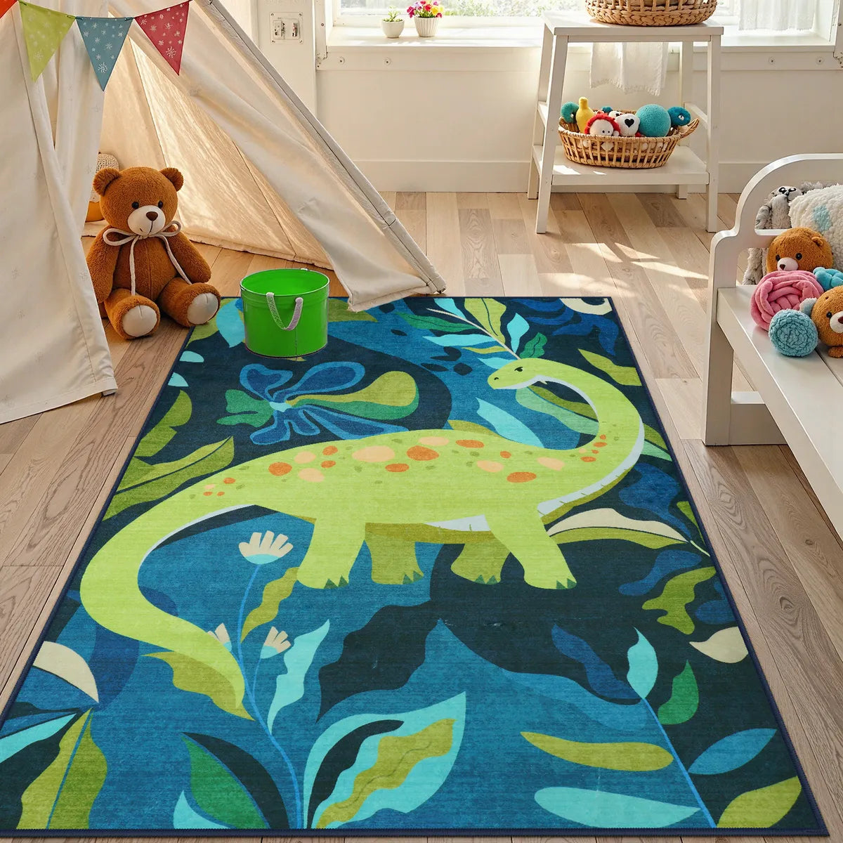Dinoe Washable Jungle Dinosaur Navy kids Rug Area Rugs Lahome