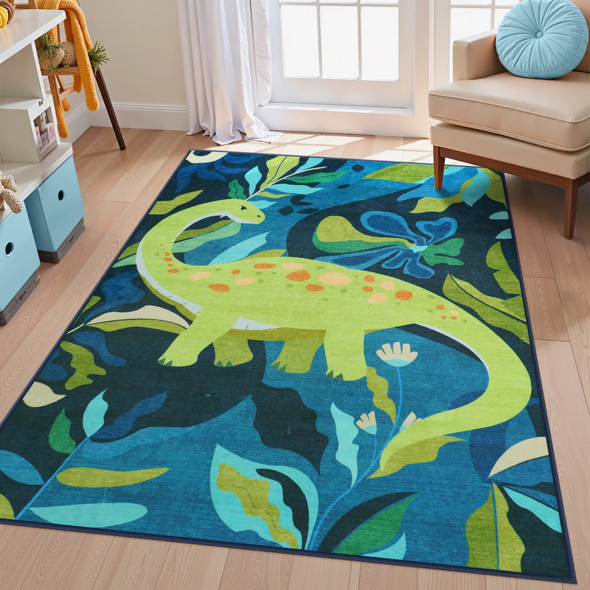 Dinoe Washable Jungle Dinosaur Navy kids Rug Area Rugs Lahome