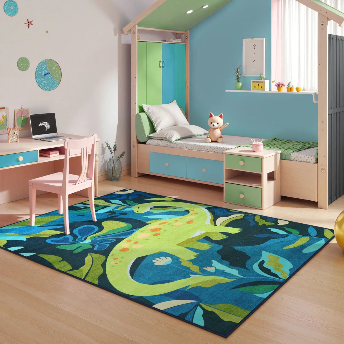 Dinoe Washable Jungle Dinosaur Navy kids Rug Area Rugs Lahome