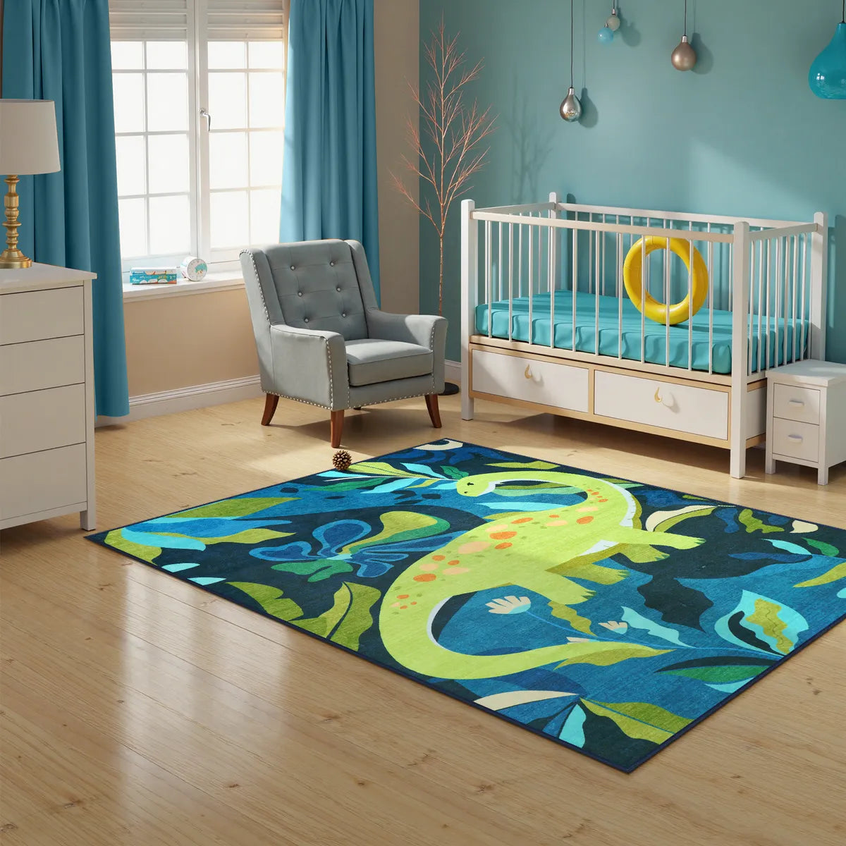 Dinoe Washable Jungle Dinosaur Navy kids Rug Area Rugs Lahome