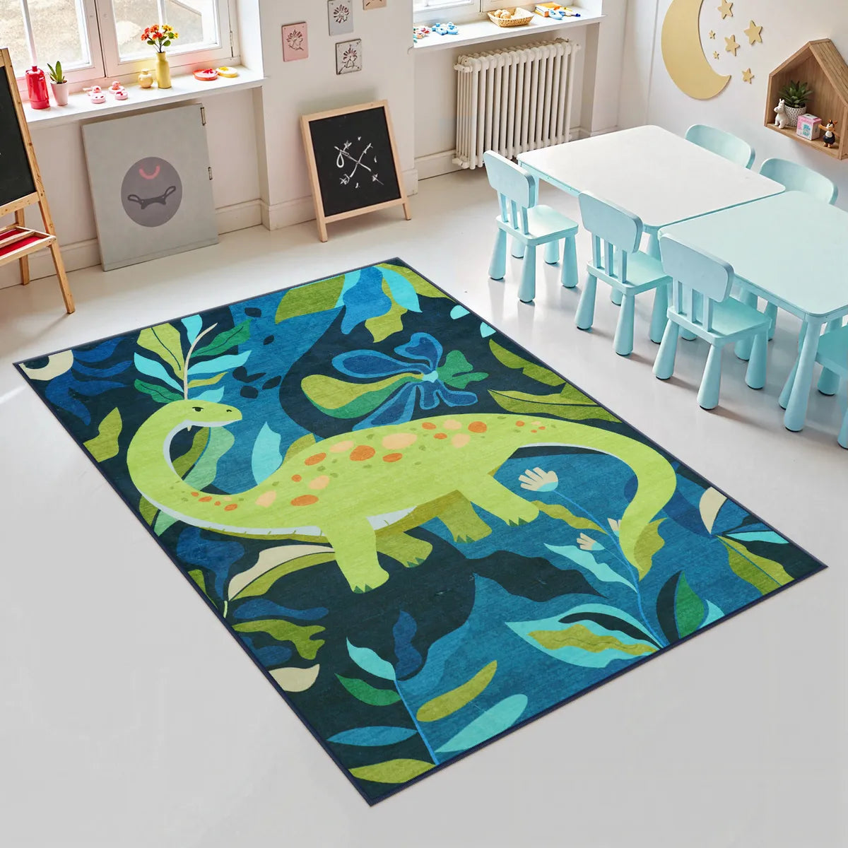 Dinoe Washable Jungle Dinosaur Navy kids Rug Area Rugs Lahome 3' x 5'