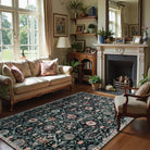 Elise Washable Ultra-thin Transitional Vintage Floral Moroccan Trellis Black Rug Area Rugs Lahome