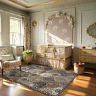 Elise Washable Ultra-thin Transitional Vintage Floral Moroccan Trellis Grey Rug Area Rugs Lahome