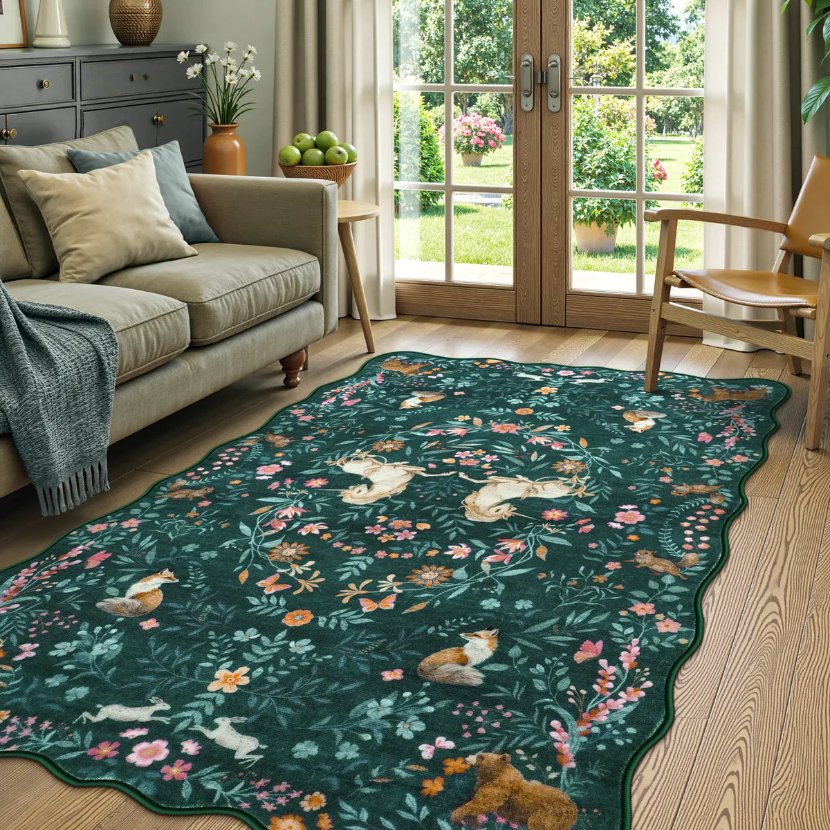Elysia Washable Maximalist Unicorn Garden Dark Green Rug Area Rugs Lahome 3' x 5'