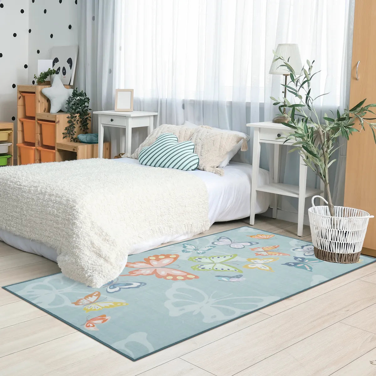 Emis Washable Butterfly Blue Kids Rug Kids Rugs Lahome 3' x 5'