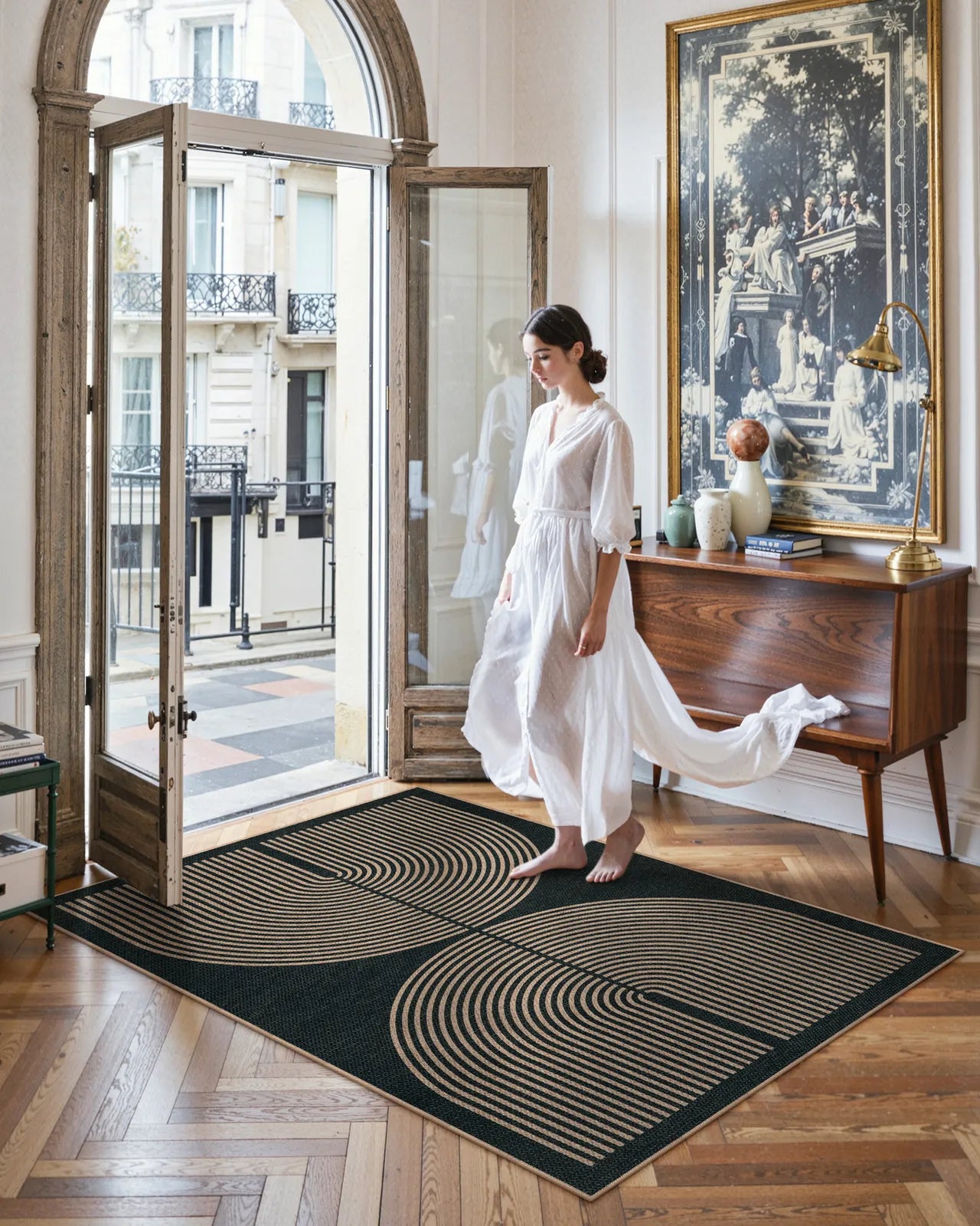 Enfys Washable Modern Rainbow Easy Jute Black Indoor/Outdoor Rug Clearance Rugs Lahome