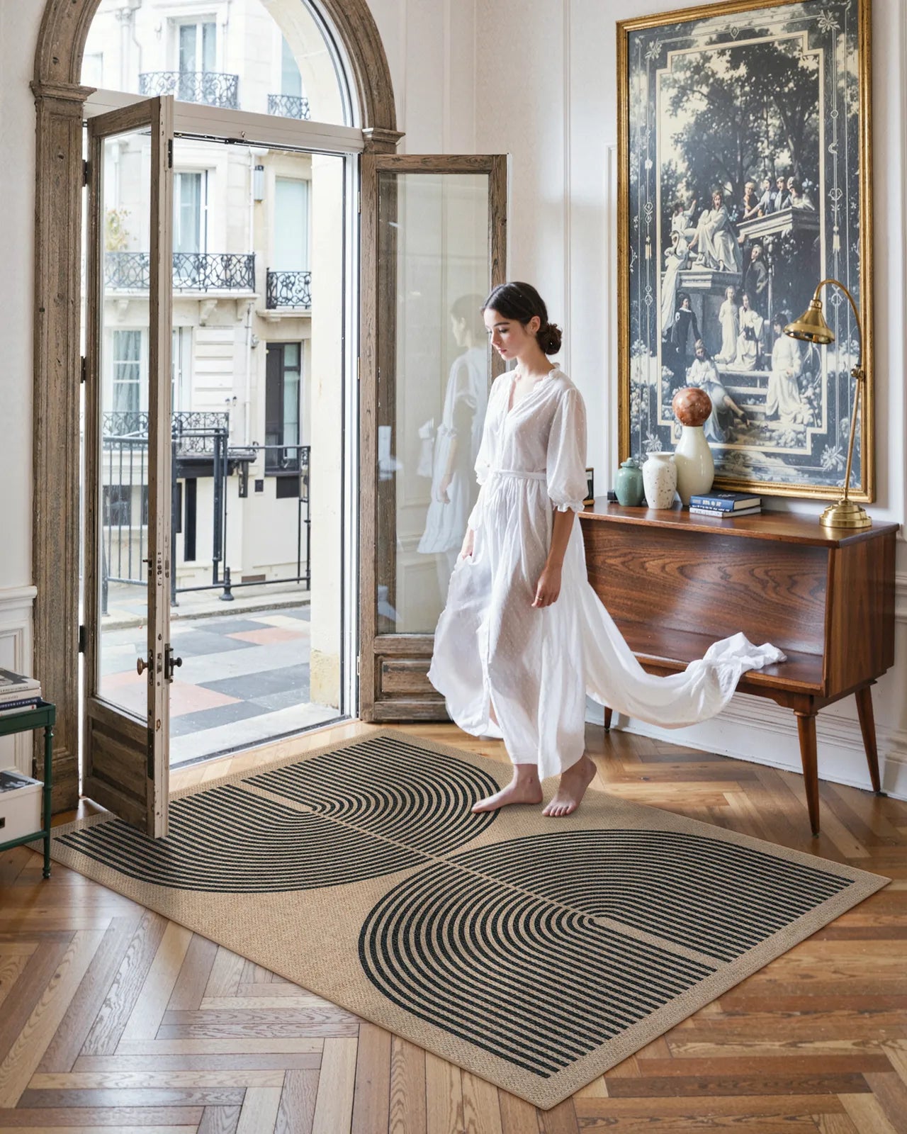 Enfys Washable Modern Rainbow Easy Jute Khaki Indoor/Outdoor Rug Clearance Rugs Lahome