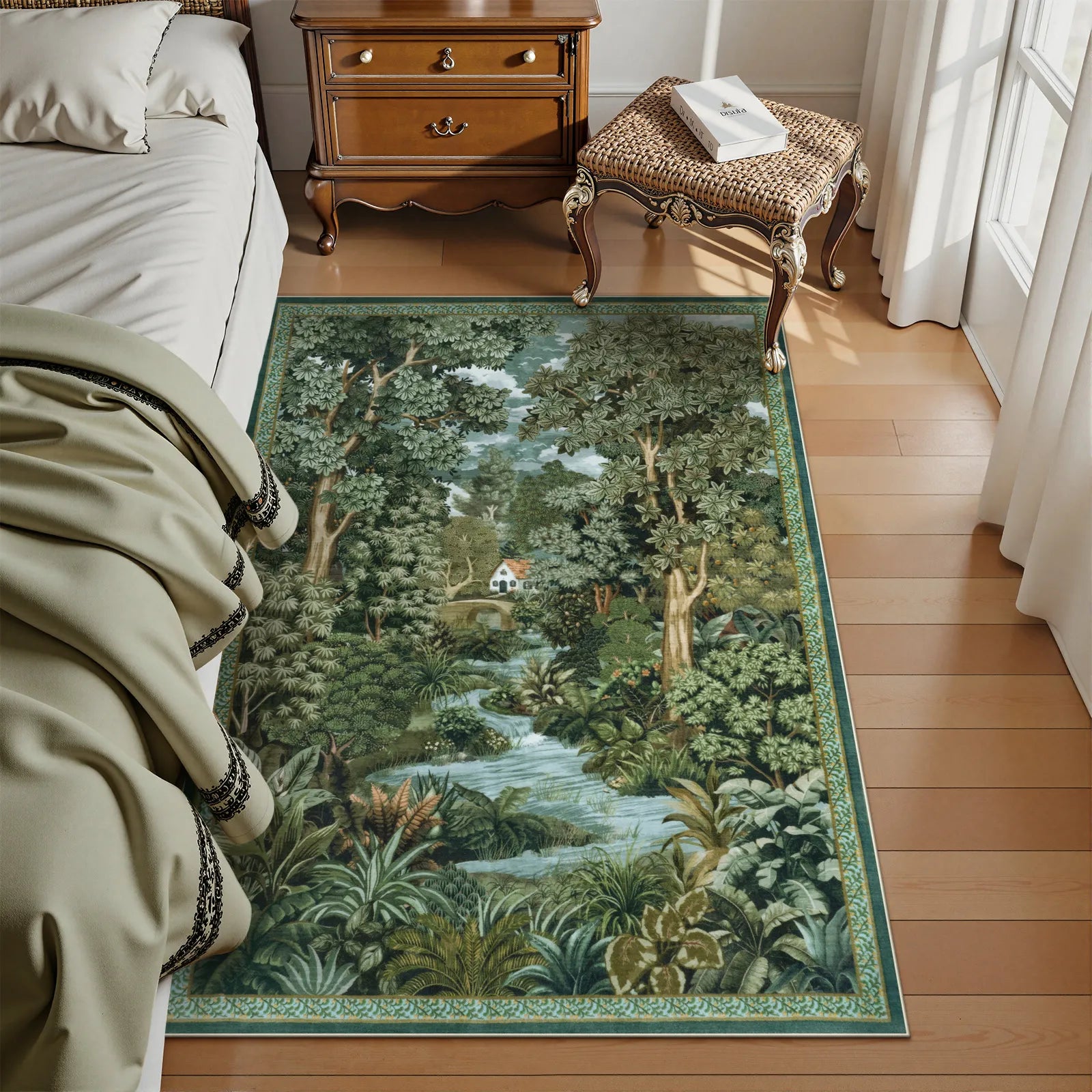 Foret Washable Vintage Forest Woodland Green Rug Area Rugs Lahome
