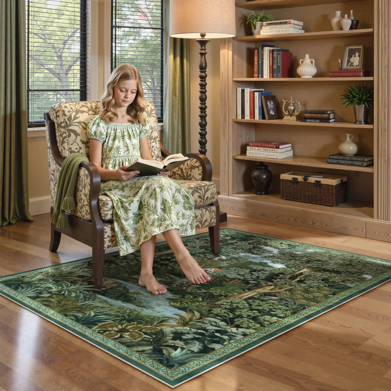 Foret Washable Vintage Forest Woodland Green Rug Area Rugs Lahome