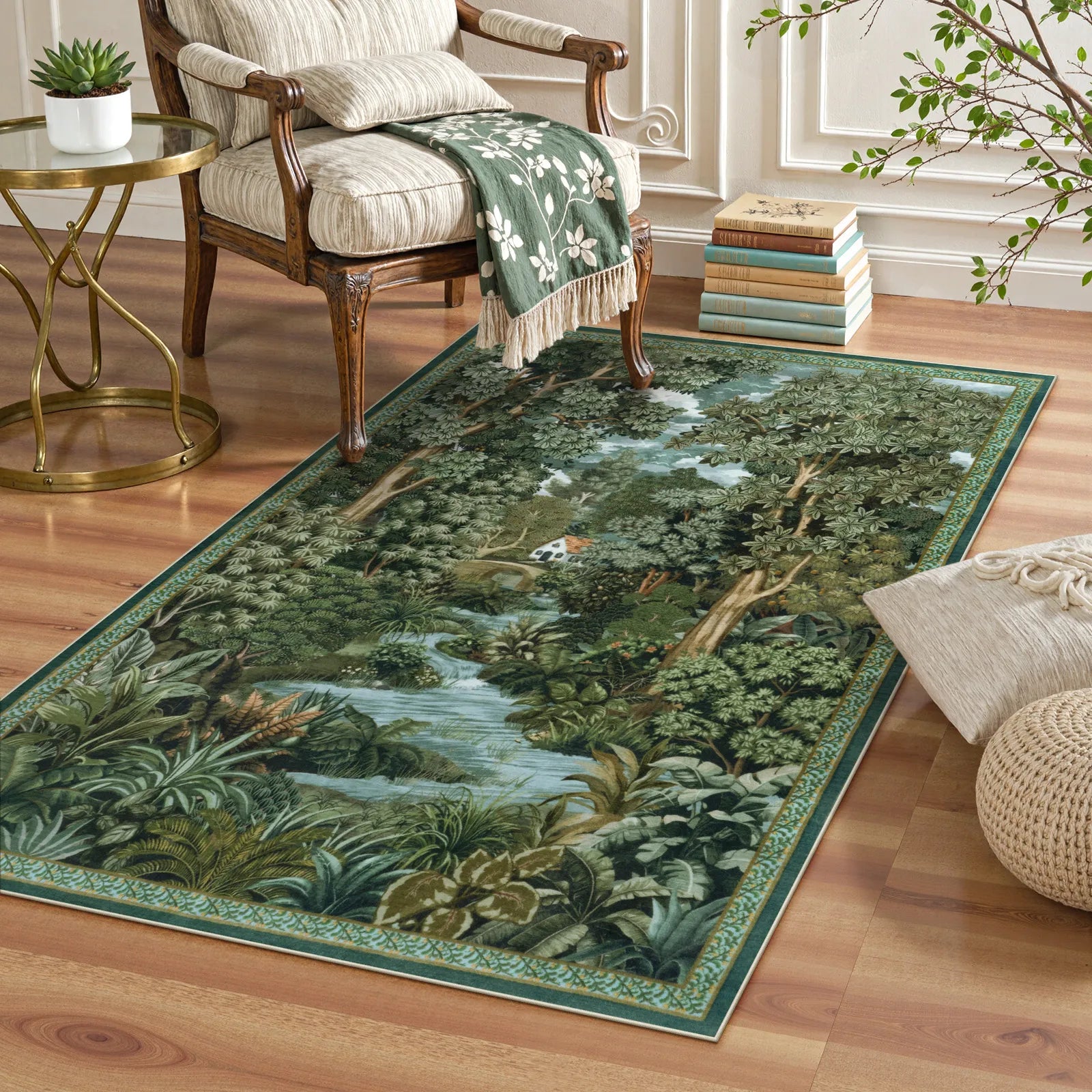 Foret Washable Vintage Forest Woodland Green Rug Area Rugs Lahome