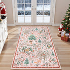 Jocelyn Christmas Washable Winter Woodland Cabin Pink Rug Area Rugs Lahome 3' x 5'