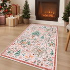 Jocelyn Christmas Washable Winter Woodland Cabin Pink Rug Area Rugs Lahome