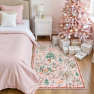 Jocelyn Christmas Washable Winter Woodland Cabin Pink Rug Area Rugs Lahome